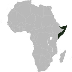 Detailed national location map of SOMALIA within the great continent of Africa