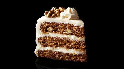 Mouthwatering Slice of Homemade Gourmet Cake: A Rich Creamy Dessert with Decadent Frosting and Walnut Garnish - Perfect for Celebrations and Dessert Tables