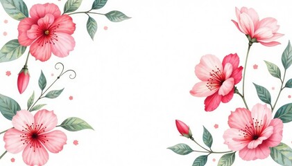 Fototapeta premium Delicate watercolor floral pattern on white background, garden, background