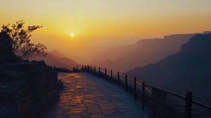 Sunset Overlook at Canyon with Pathway and Majestic Landscape