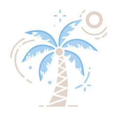 Stylized Palm Tree Icon with Sun and Sparkles