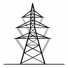 A towering steel pylon carries high-voltage power lines against a vibrant sunset sky