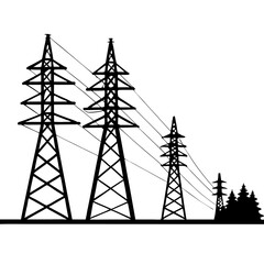 A towering steel pylon carries high-voltage power lines against a vibrant sunset sky