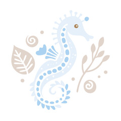 Obraz premium Cute Seahorse with Ocean Elements Illustration