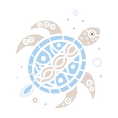 Stylized Sea Turtle Illustration with Geometric Design