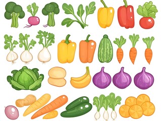 An assortment of fresh  vibrant vegetables and fruits  including carrots  tomatoes  peppers  onions  garlic  cucumbers  broccoli  lettuce  cabbage  radishes  bananas  apples  pears  and figs