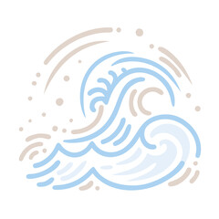 Stylized Ocean Wave Illustration in Blue and Beige