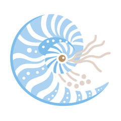 Stylized Nautilus Shell Illustration, Ocean Life