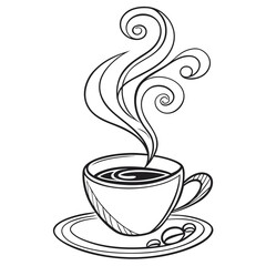 Minimalist Line Art of a Coffee Cup with Steam