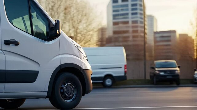 Sleek delivery vans navigate bustling city streets efficiently.