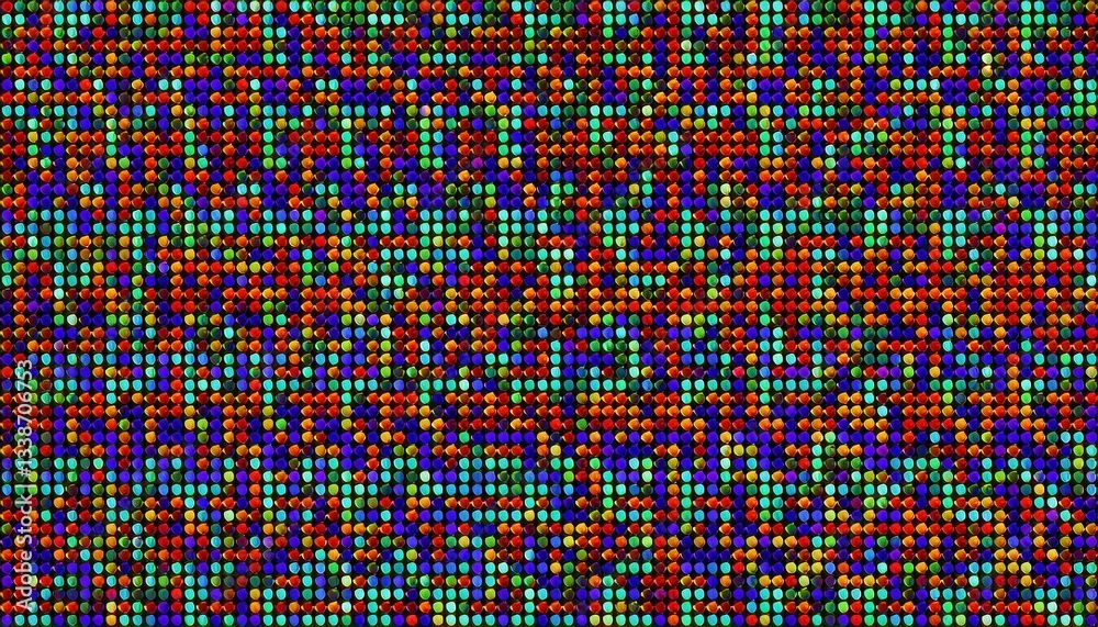 Poster vibrant pixel art pattern with multicolored spheres creating a digital mosaic texture for abstract background and design

