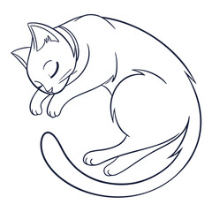  Minimalist Line Art of a Sleeping Cat in a Curled Position