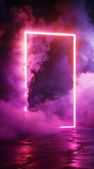 Fototapeta premium Neon Rectangular Frame in Purple and Pink Smoke