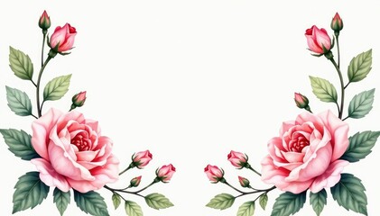 Delicate watercolor roses, leaves, and buds in soft pastel tones , texture, watercolor, design