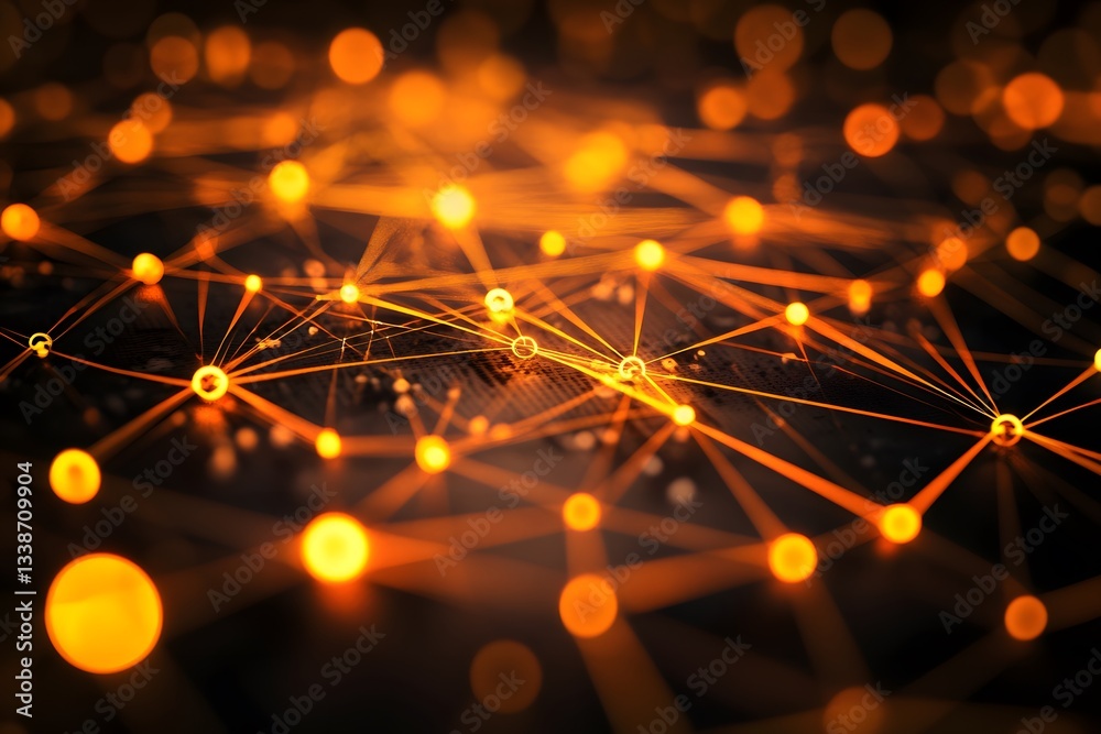 Aufkleber Abstract Network Connection with Orange Lights Over Dark Background