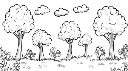 Naklejka premium Simple black and white forest scene