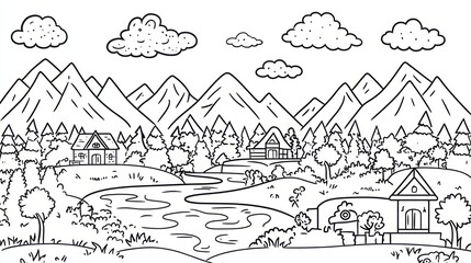 Obraz premium Black and white mountain village landscape