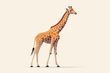Fototapeta premium Illustrative depiction of a solitary giraffe with a detailed pattern on its coat standing gracefully against a plain background showcasing its elegance.