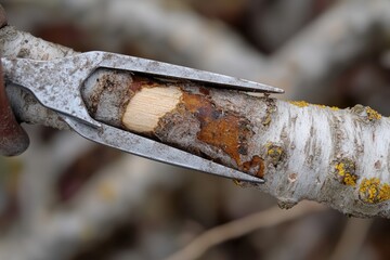 Cutting a branch with pruning shears to promote healthy growth in the garden Generative AI