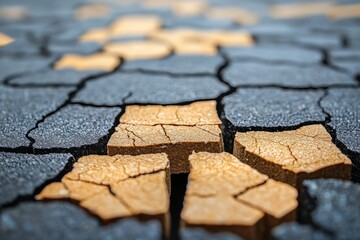 Obraz premium Drought impact on cracked soil agricultural field close-up view