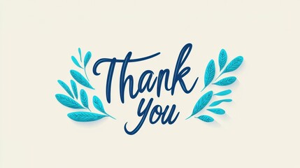 Elegant Thank You Typography with Leaf Accents on a Soft Background for Appreciation and Gratitude Expressions in Various Mediums and Designs
