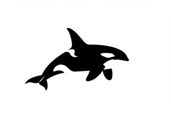 Fototapeta premium orca, killer whale, black and white, stylized silhouette, marine life, ocean predator, sleek design, graphic illustration, minimal art, bold contrast, curved lines, iconic