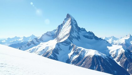 Fototapeta premium Snow covered mountain peak, pristine white landscape, clouds, serene, nature