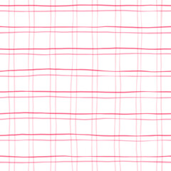 Pink tartan girly pattern, seamless plaid print, checkered cute spring paint brush strokes. Gingham texture for textile: shirts, tablecloths, clothes