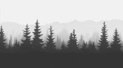 Obraz premium Misty Mountain Forest Silhouette with Nature Landscape.