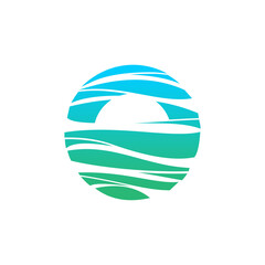 Abstract Teal Blue Green Gradient Circle Wave Sunset Ocean Design