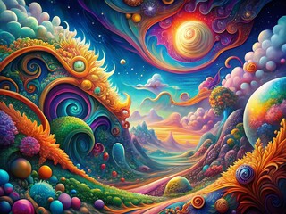 Vibrant Rainbow Pattern: Surreal Psychedelic Background for Design Projects