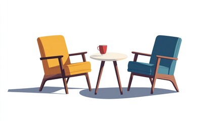 Two vintage chairs and a table for a coffee date