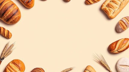 Assorted Fresh Breads with Texture and Variety on Cream Background for Culinary Designs and Recipe Inspirations