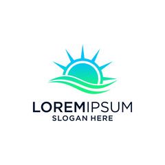 Abstract Teal Green Sun and Wave Logo Design