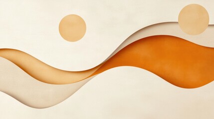 Obraz premium Abstract illustration with wavy patterns, soft hues, circles, and smooth textures creating a serene and modern background for artistic design projects