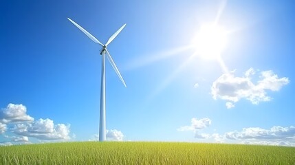 Fototapeta premium Sleek and aerodynamic modern wind turbine structure efficiently harnessing smart renewable energy technology in a picturesque futuristic landscape with a serene and peaceful atmosphere