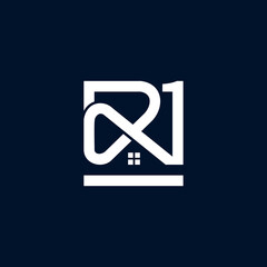 Abstract White Monogram Logo on Dark Blue Background