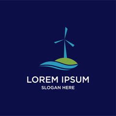 Abstract Windmill Logo Design With Island And Wave