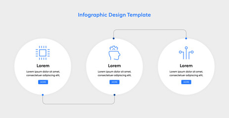 Infographic Tech Template with Minimal Clean Modern Elements. Interface Layout 3 Step Process Connecting Node feathering AI Data Analysis Semiconductor Icons Marketing Business Report Presentation