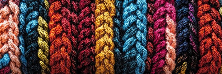 Colorful Knitted Fabric Pattern Close Up for Textile and Craft Projects