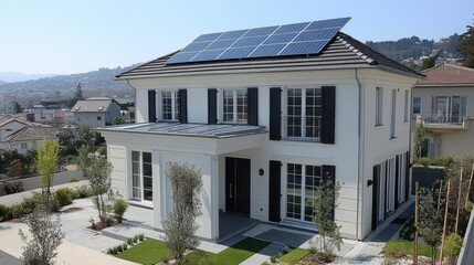 Luxury Eco-Friendly Villa with Solar Panels: Modern Architecture in Hillside Setting