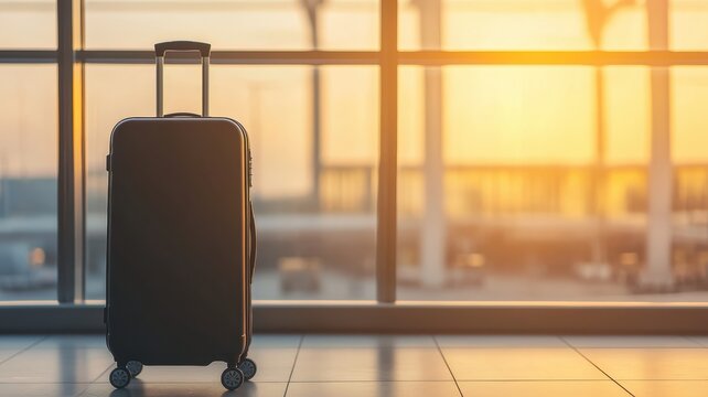 Sunrise at the Airport A Single Suitcase Awaits Departure