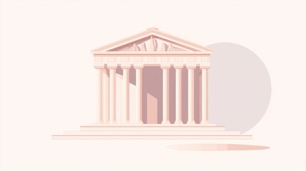 Fototapeta premium Ancient temple illustration, light pink, simple design, background shadow, stock photo
