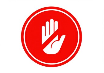 Fototapeta premium red circular sign, white hand symbol, stop gesture, traffic warning, flat design, minimalist icon, bold graphic, safety