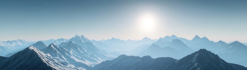 Fototapeta premium Panoramic View of Majestic Snow Capped Mountains at Sunrise Serene Landscape