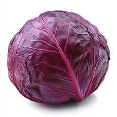 Obraz premium Fresh red cabbage close up on white background showcasing vibrant color and intricate leaf texture for healthy eating