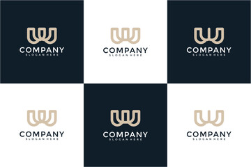 Beige and Dark Blue Minimalist Interlocking WW Monogram Logo Designs