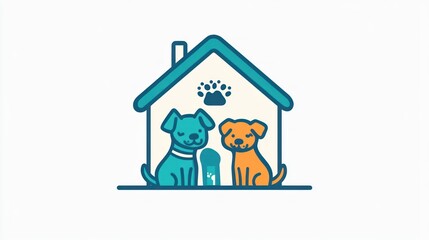 Two dogs in a pet house; ideal for pet shelter, adoption, or rescue