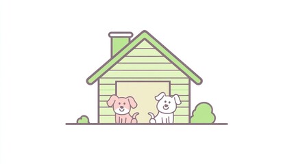 Cute dogs in a light green dog house