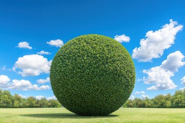 Neatly trimmed spherical bush stands out in a vibrant landscaped garden under a clear blue sky Generative AI